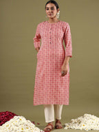 Indo Era Geometric Printed Mirror Work Straight Kurta | Grocsy