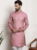 Sojanya Men Pink & Beige Ethnic Motifs Jacquard Woven Design Straight Kurta | Grocsy
