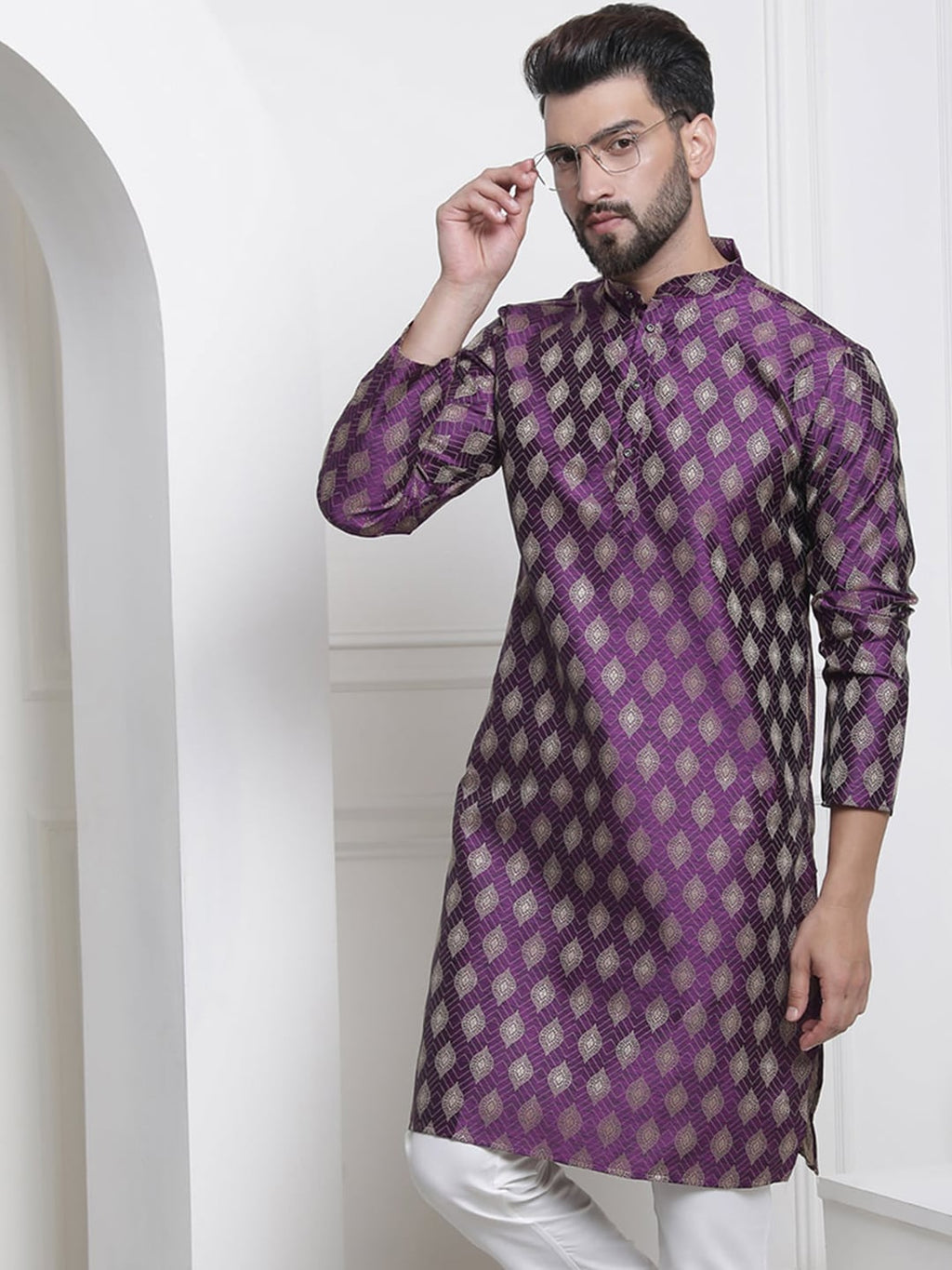 Sojanya Ethnic Motifs Woven Design Jacquard Regular Kurta | Grocsy