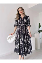 Pimu Shirt Collar Patterned Meghan Dress - Black | Grocsy