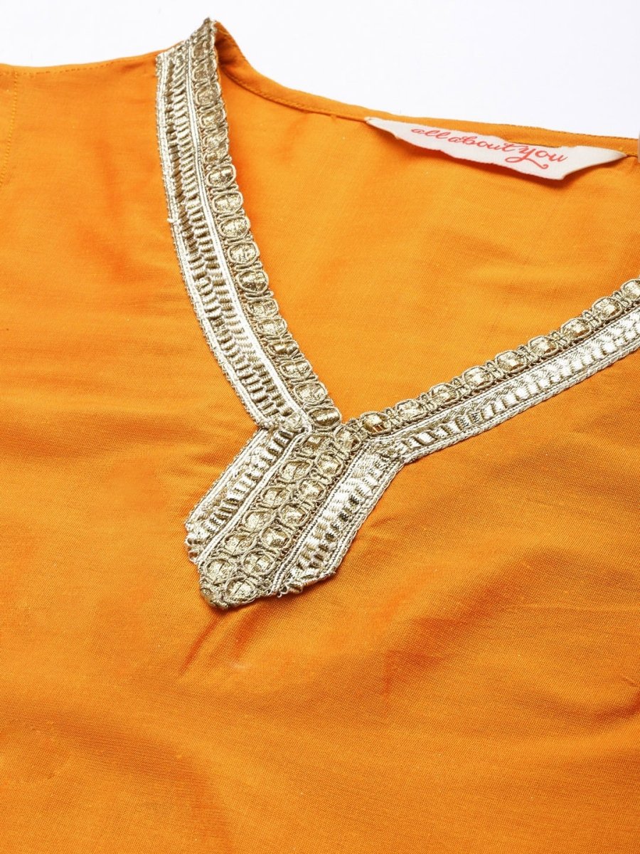All About You Women Mustard Yellow Ethnic Motifs Embroidered Gotta Patti Kurta with Palazzos & With Dupatta | Grocsy
