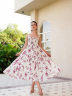 Pimu Square-Neck Maxi Dress with Graphic Print-Green | Grocsy