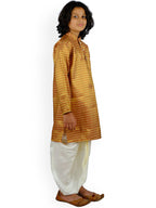 Sethukrishna Boys Gold-Toned Printed Kurta with Dhoti Pants | Grocsy