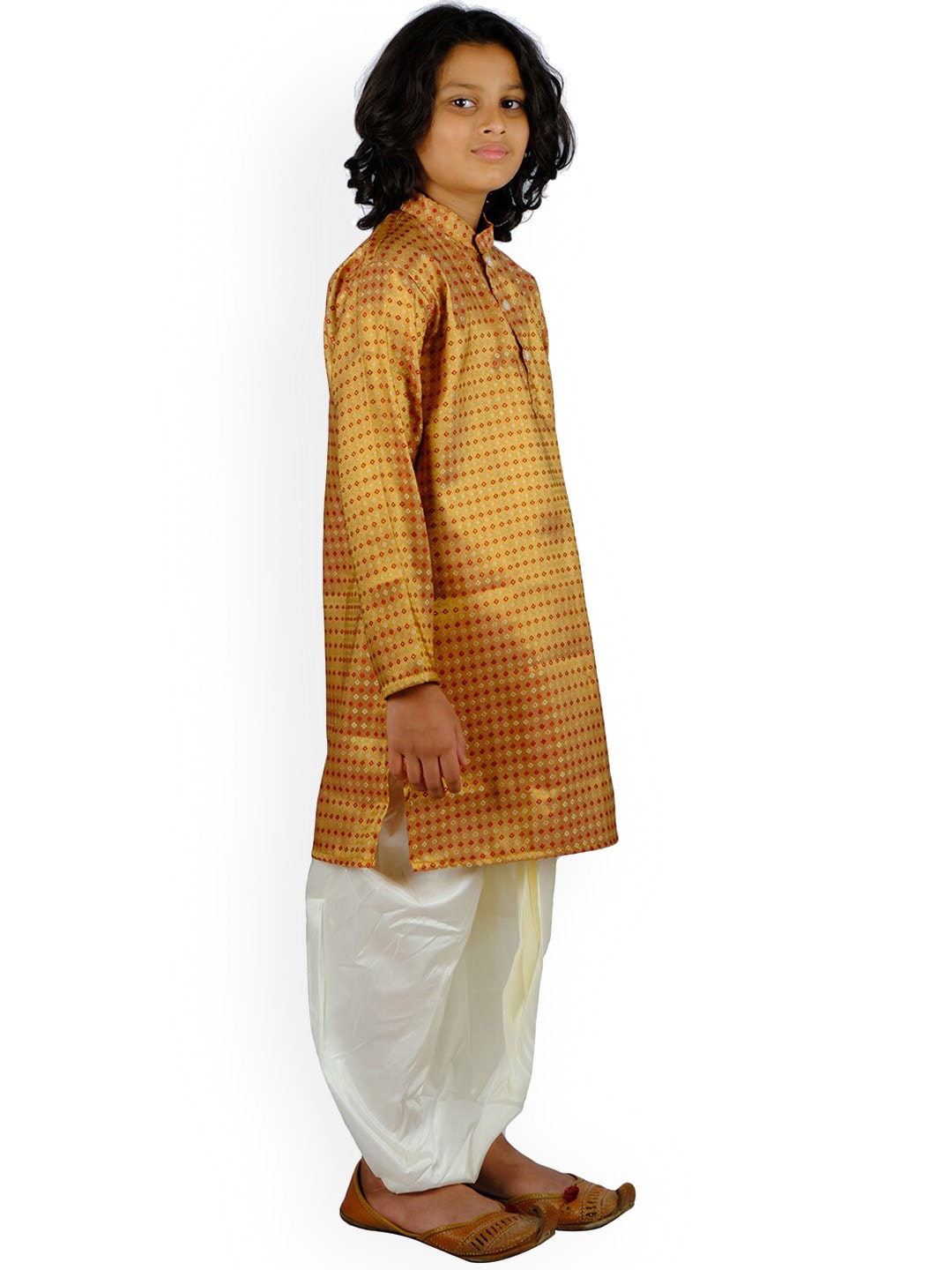 Sethukrishna Boys Gold-Toned Printed Kurta with Dhoti Pants | Grocsy