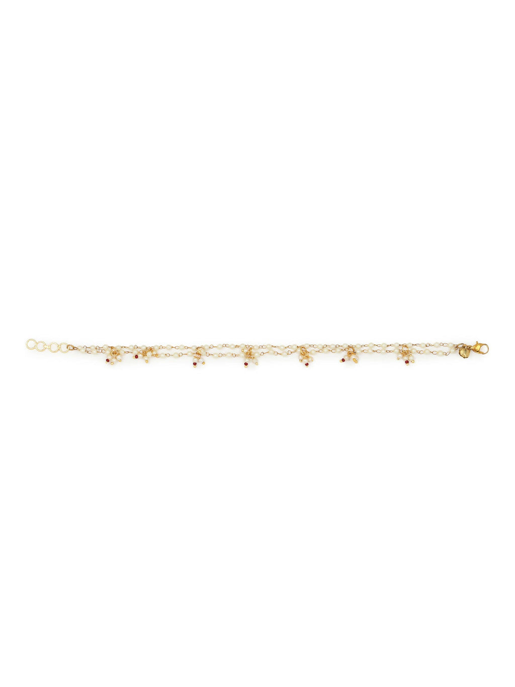Gold-Polished White Kundan Studded Beaded Anklet - Ruby Raang | Grocsy