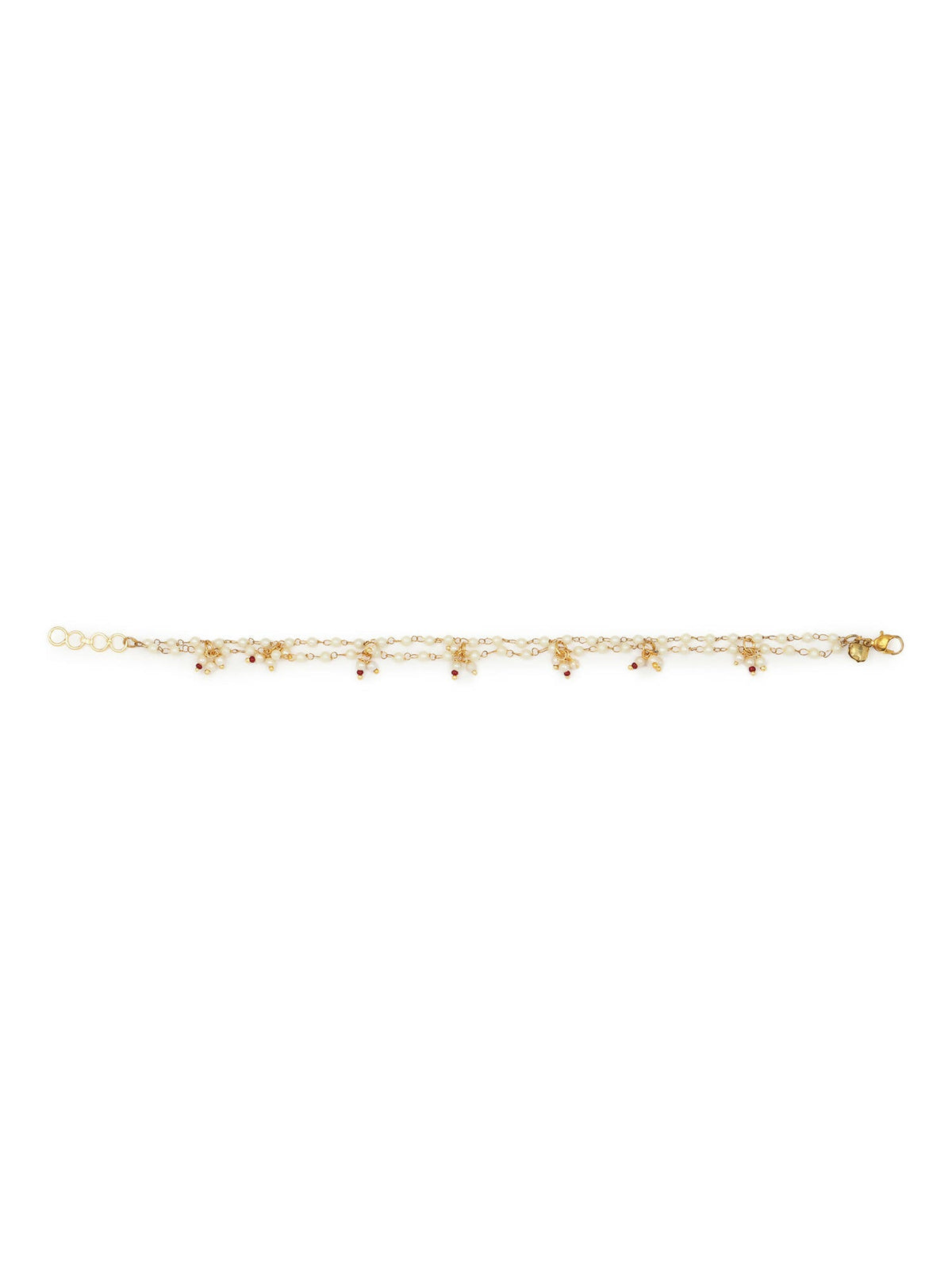 Gold-Polished White Kundan Studded Beaded Anklet - Ruby Raang | Grocsy