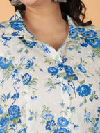 Aramya White Textured Cotton Floral High Low Kurta for Women | Grocsy