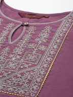 Sangria Ethnic Motifs Embroidered Thread Work Kurta With Trousers | Grocsy
