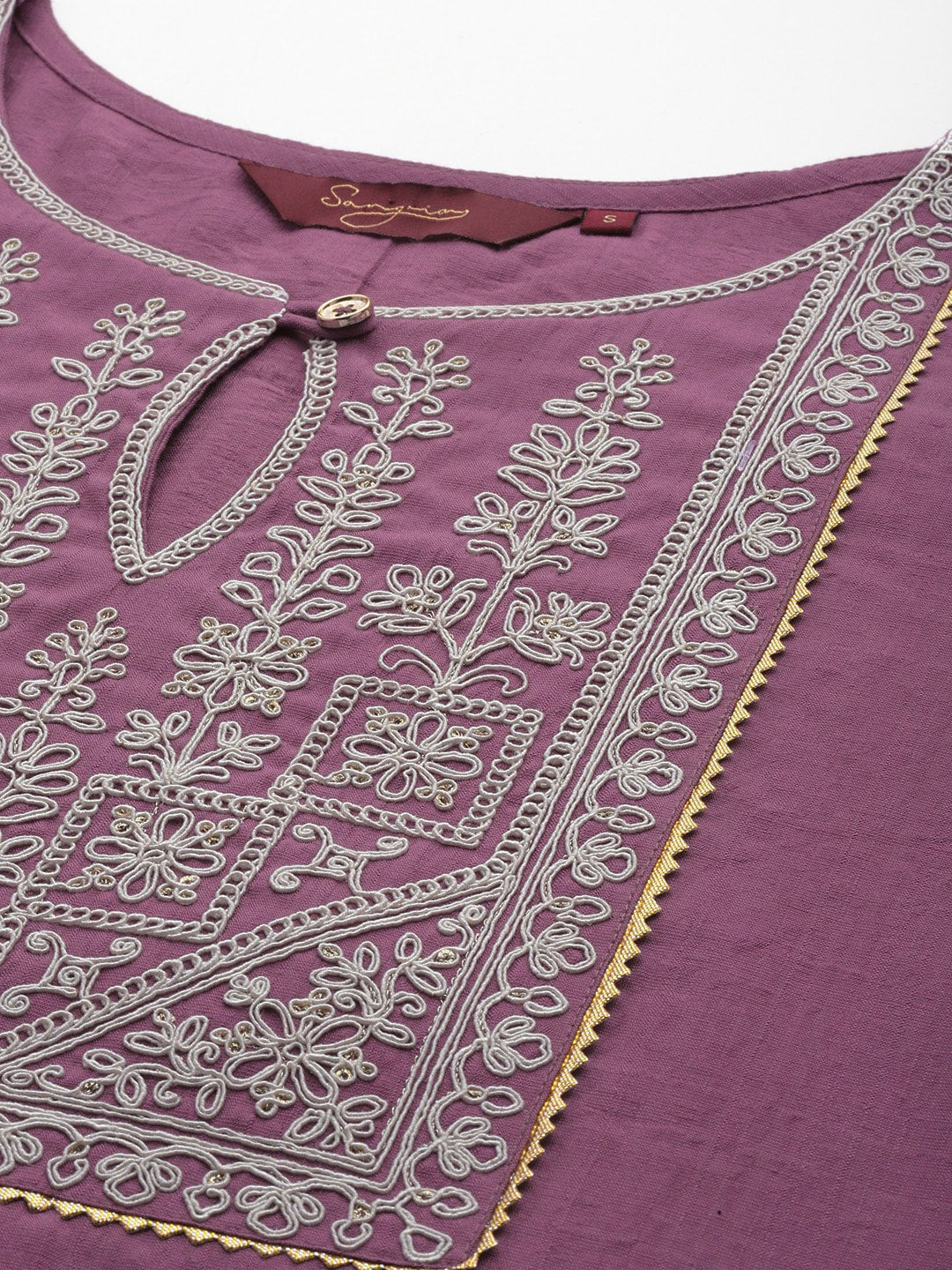 Sangria Ethnic Motifs Embroidered Thread Work Kurta With Trousers | Grocsy