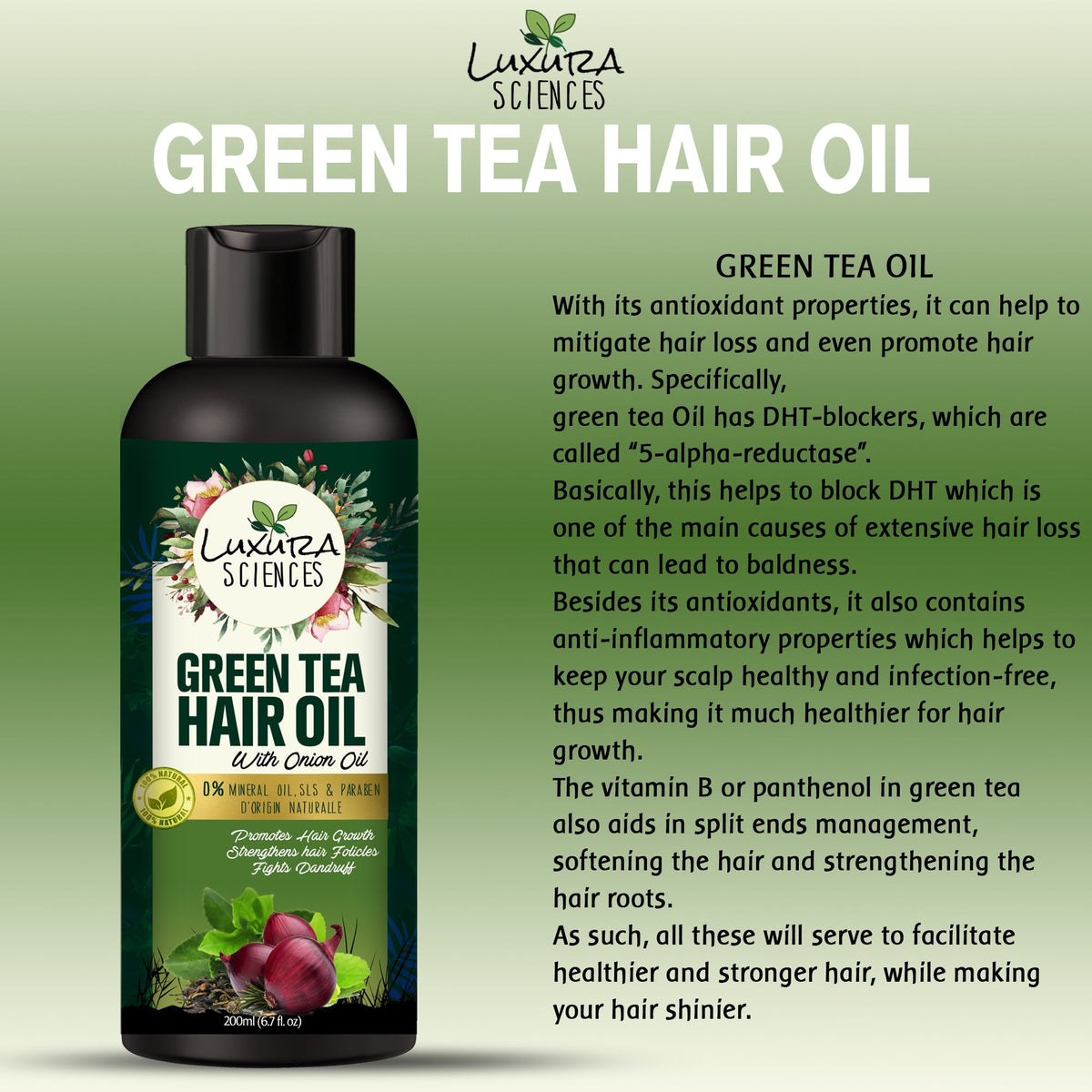 Luxura Sciences Green Tea Hair Oil with Onion Oil | Grocsy