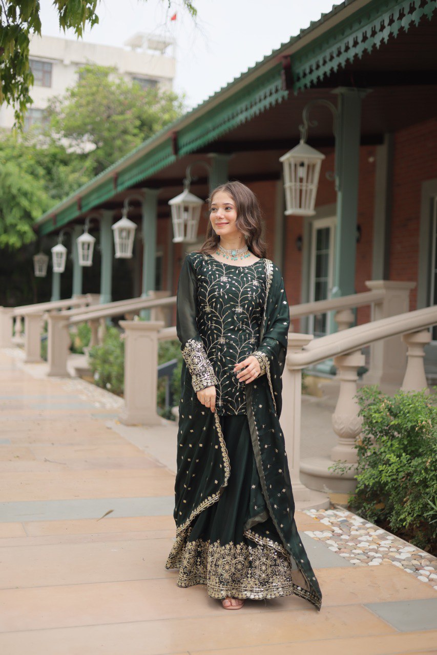 Yash Enterprise Green Silk Party Wear Embroidery Suit Set | Grocsy