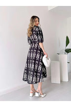 Pimu Shirt Collar Patterned Meghan Dress - Black | Grocsy