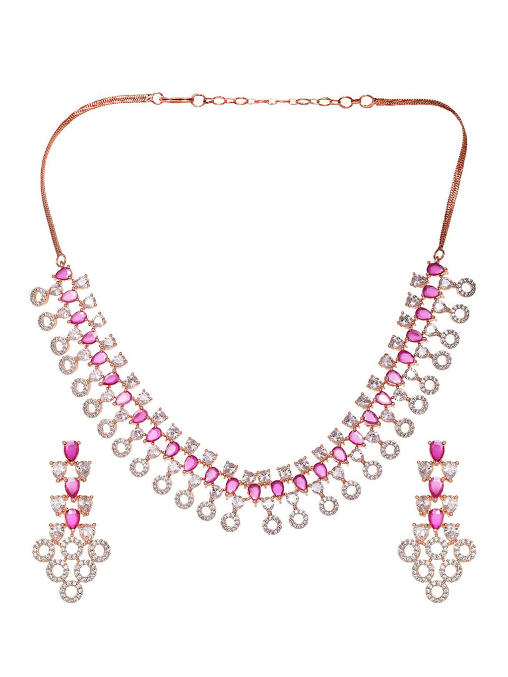 Saraf RS Jewellery Rose Gold-Polished Red AD-Studded Jewellery Set | Grocsy