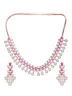 Saraf RS Jewellery Rose Gold-Polished Red AD-Studded Jewellery Set | Grocsy