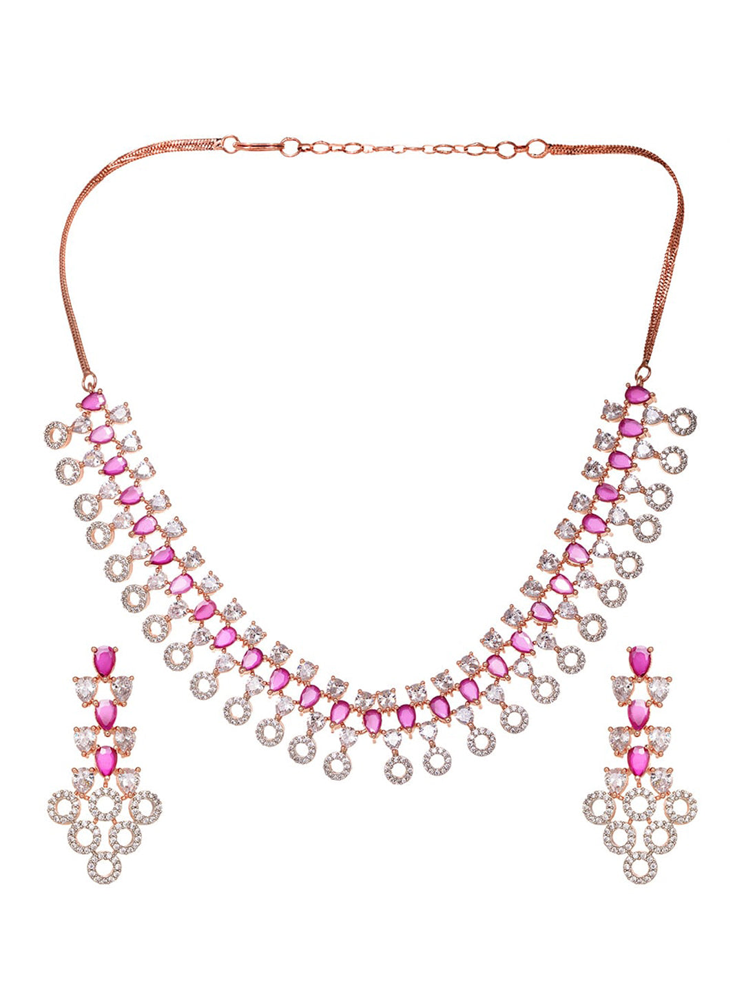 Saraf RS Jewellery Rose Gold-Polished Red AD-Studded Jewellery Set | Grocsy
