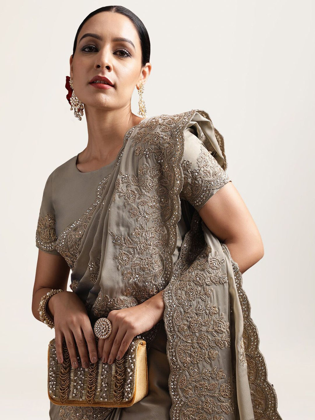 kasee Sequinned Embellished Pure Silk Saree | Grocsy