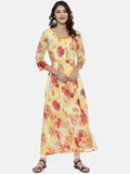 Souchii Yellow Printed A-Line Kurta | Grocsy