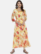 Souchii Yellow Printed A-Line Kurta | Grocsy