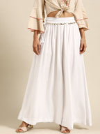 TAG 7 Women White Solid Flared Palazzos | Grocsy