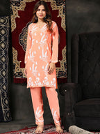 HOUSE OF KARI Floral Embroidered Chikankari Pure Cotton Kurta with Trousers | Grocsy