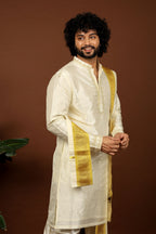 Kanjivaram Rose Gold Hand Emboirdered Pattu Kurta Set by Hilo Design | Grocsy