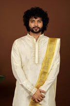 Kanjivaram Rose Gold Hand Emboirdered Pattu Kurta Set by Hilo Design | Grocsy