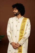 Off White Embroidered Sherwani by Hilo Design | Grocsy