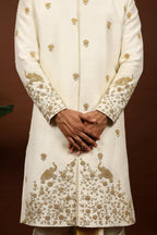 Off White Embroidered Sherwani by Hilo Design | Grocsy