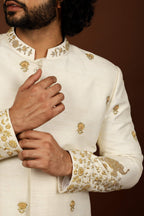Off White Embroidered Sherwani by Hilo Design | Grocsy