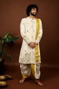 Off White Embroidered Sherwani by Hilo Design | Grocsy