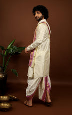 Off White Machine Embroidered Majestic Pattu Kurta Set by Hilo Design | Grocsy