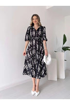 Pimu Shirt Collar Patterned Meghan Dress - Black | Grocsy