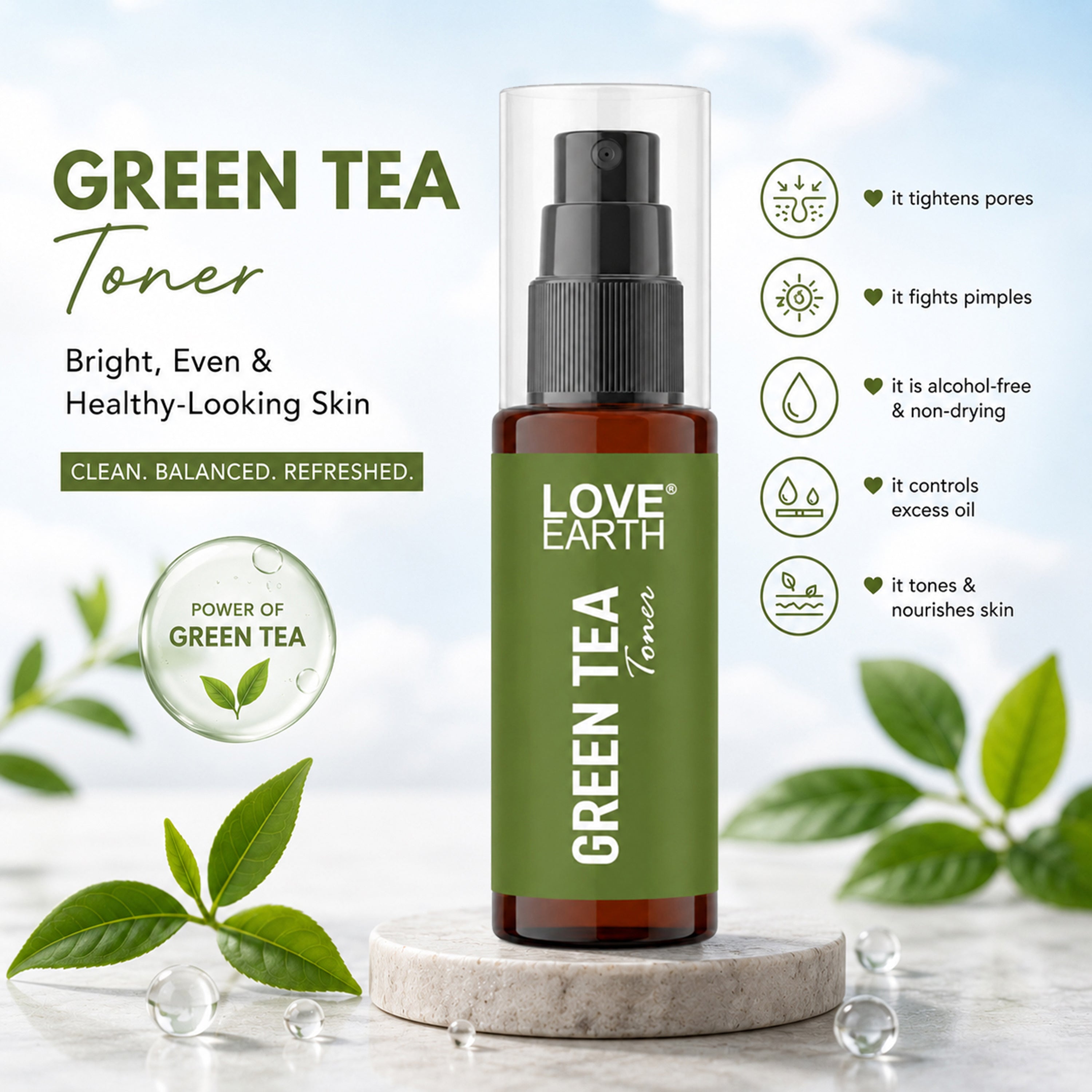 Love Earth Green Tea Toner | Grocsy