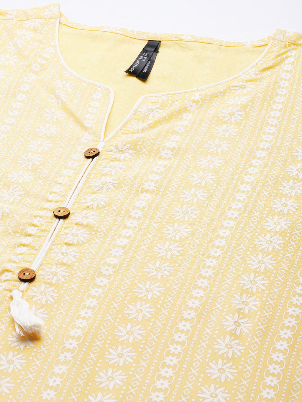 HERE&NOW Women Yellow & Off-White Printed Regular Kurta with Palazzos | Grocsy