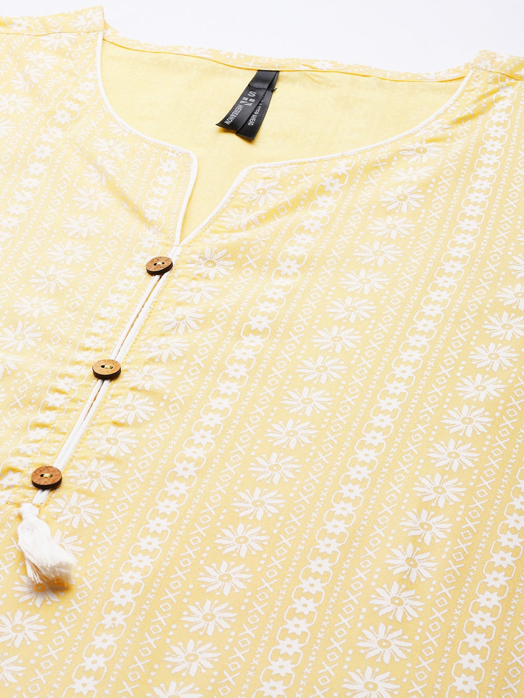 HERE&NOW Women Yellow & Off-White Printed Regular Kurta with Palazzos | Grocsy