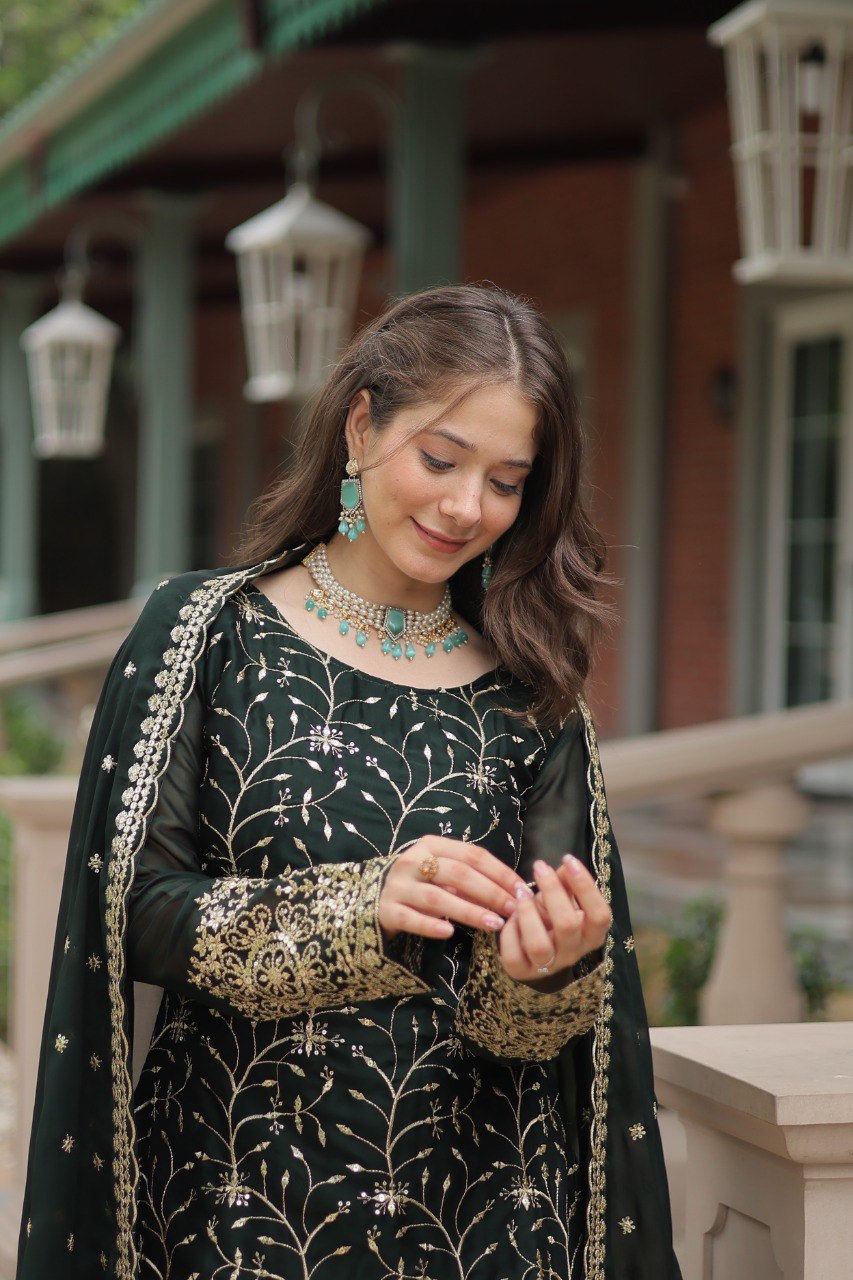 Yash Enterprise Green Silk Party Wear Embroidery Suit Set | Grocsy