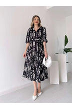 Pimu Shirt Collar Patterned Meghan Dress - Black | Grocsy