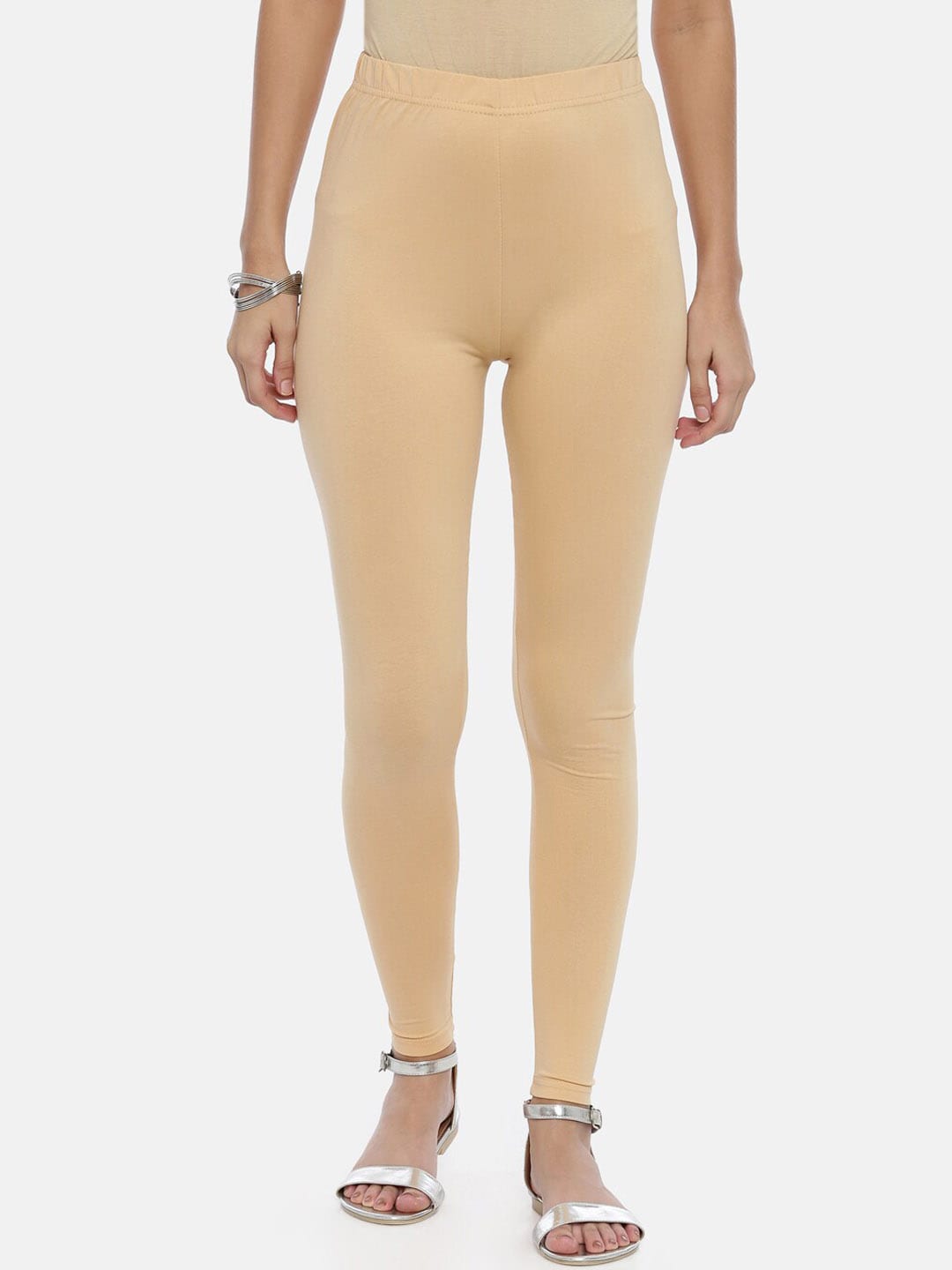 Souchii Beige Solid Slim-Fit Ankle-Length Leggings For Women | Grocsy