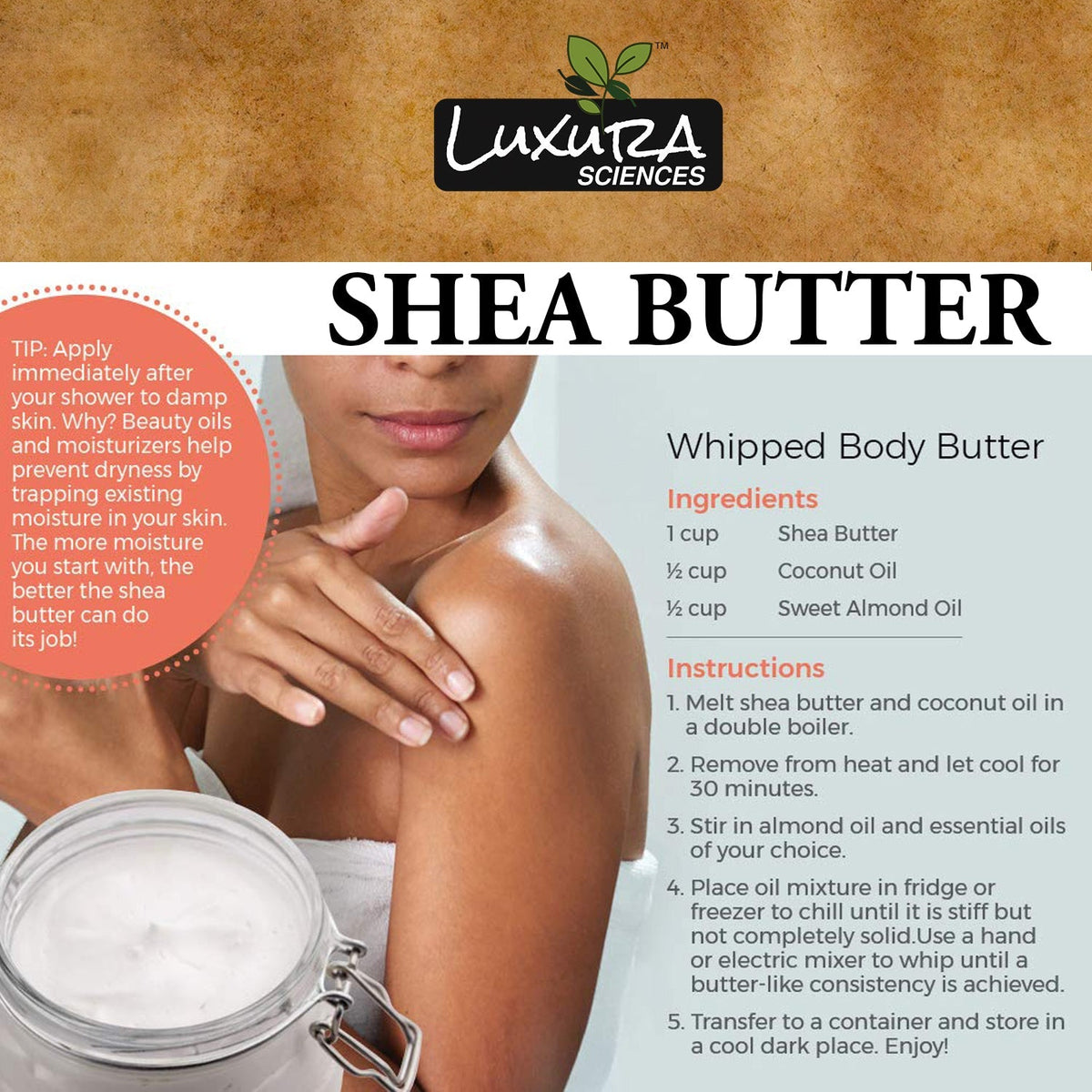Luxura Sciences African Raw Shea Butter Unrefined Organic Ivory for Skin and Body | Grocsy