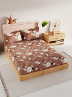 BIANCA Brown & White Floral 186 TC King Bedsheet with 2 Pillow Covers | Grocsy