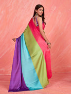 Sangria Colourblocked Satin Saree | Grocsy