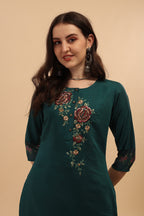 Embroidered Kurta With Pant & Dupatta Set, Multicolor - Hiral Fashion | Grocsy