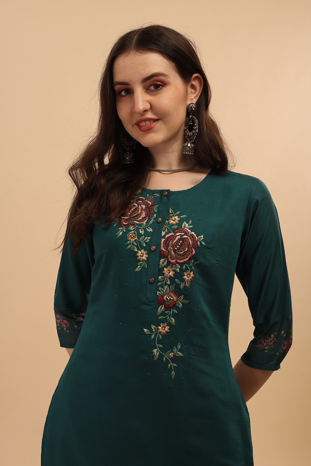 Embroidered Kurta With Pant & Dupatta Set, Multicolor - Hiral Fashion | Grocsy