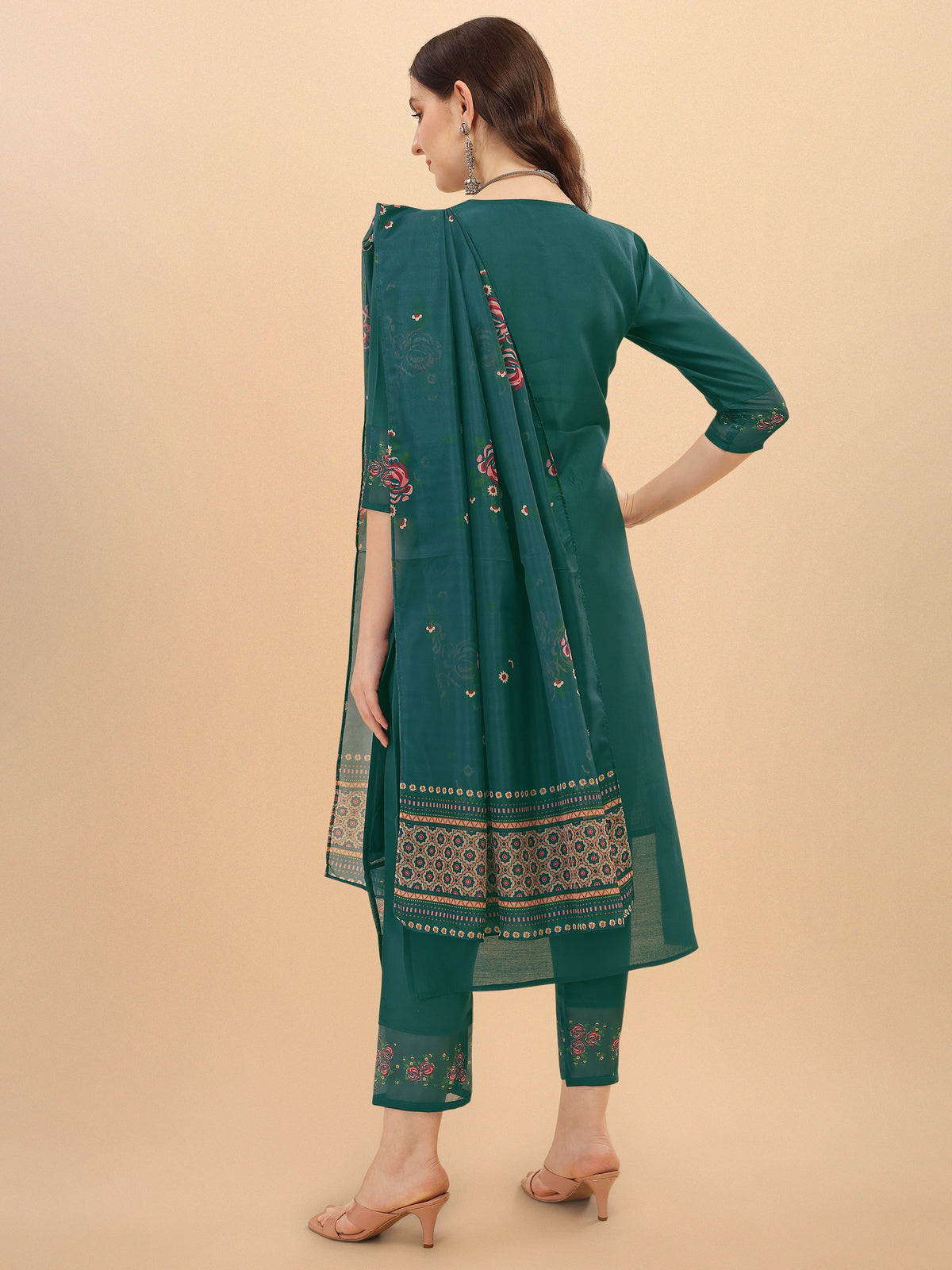 Embroidered Kurta With Pant & Dupatta Set, Multicolor - Hiral Fashion | Grocsy