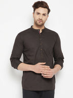 Even Apparels Brown Pure Cotton short Men's Kurta With Band Collar | Grocsy