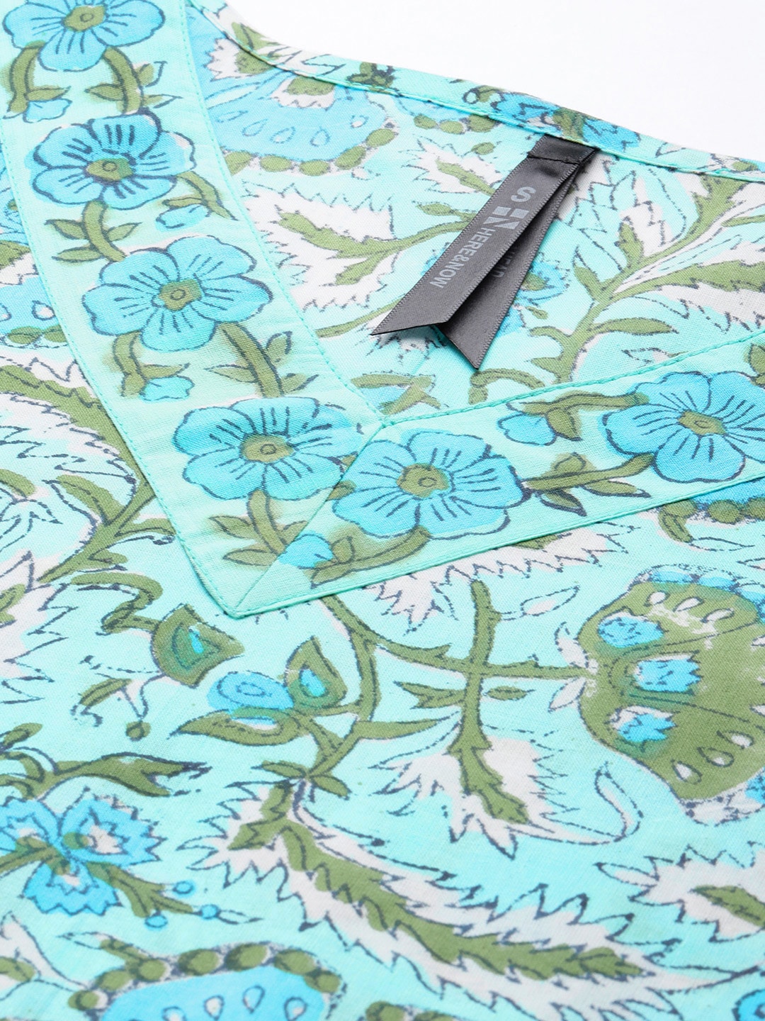 HERE&NOW Floral Printed Regular Pure Cotton Kurta with Trousers & With Dupatta | Grocsy