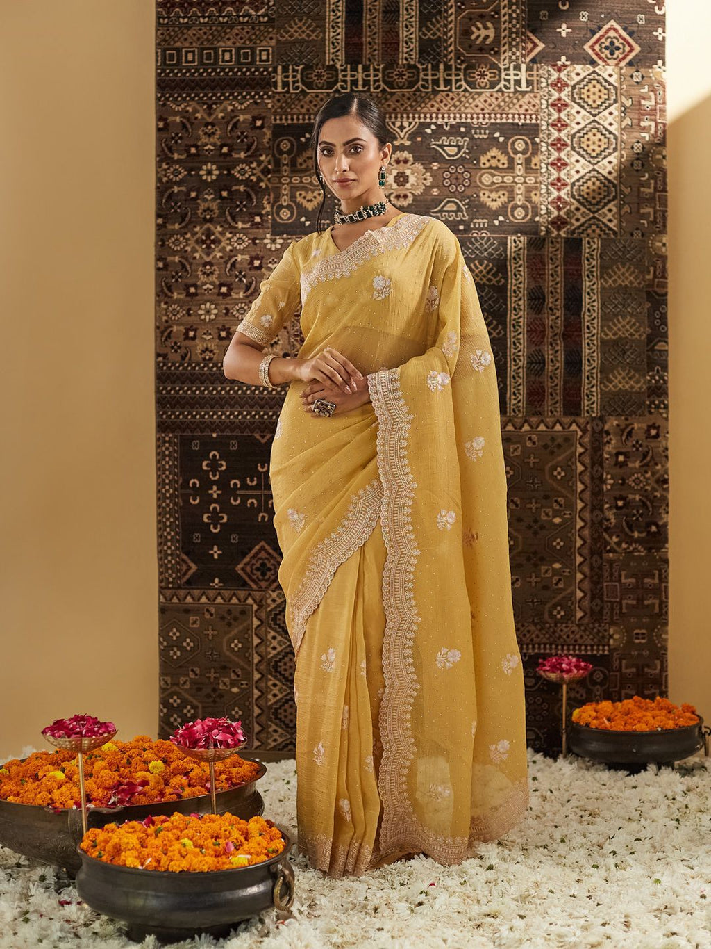 kasee Floral Phulkari Silk Blend Saree | Grocsy
