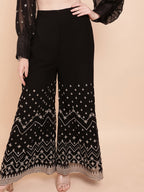 Sangria Black & White Embellished Sequinned Pure Georgette Palazzo Saree | Grocsy