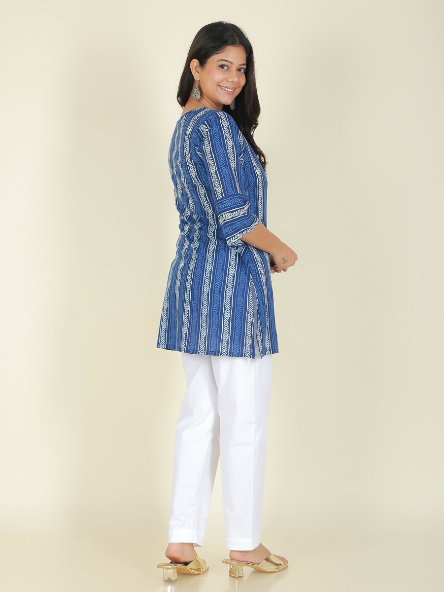 Aramya Blue Soft Cotton Striped Print Straight Kurta Set for Women | Grocsy