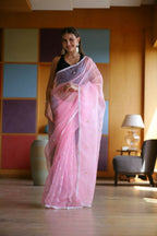 Vamsee Manbhari Pink Organza Saree | Grocsy